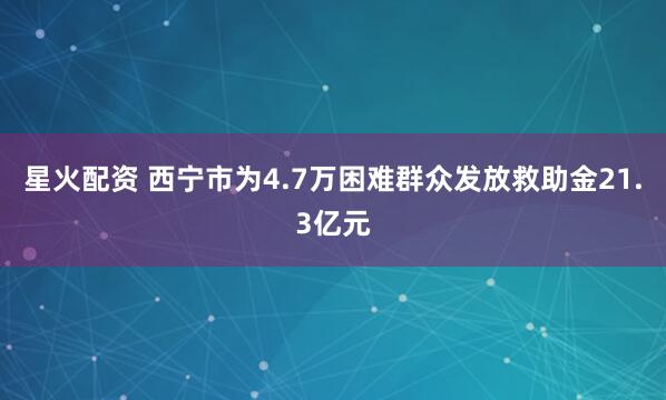 星火配资 西宁市为4.7万困难群众发放救助金21.3亿元