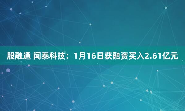 股融通 闻泰科技：1月16日获融资买入2.61亿元
